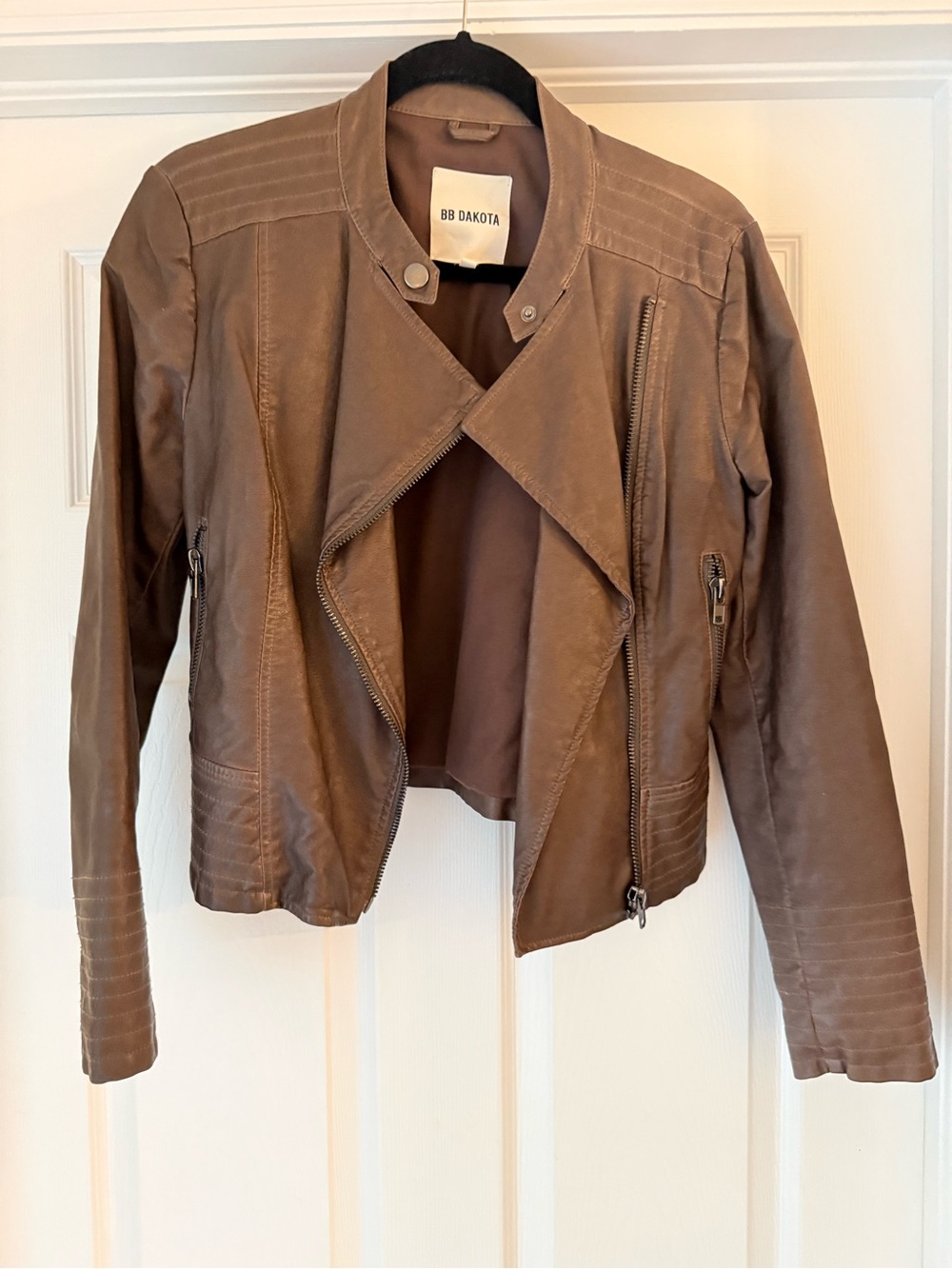 BB Dakota Taupe-Brown Faux Leather Moto Jacket